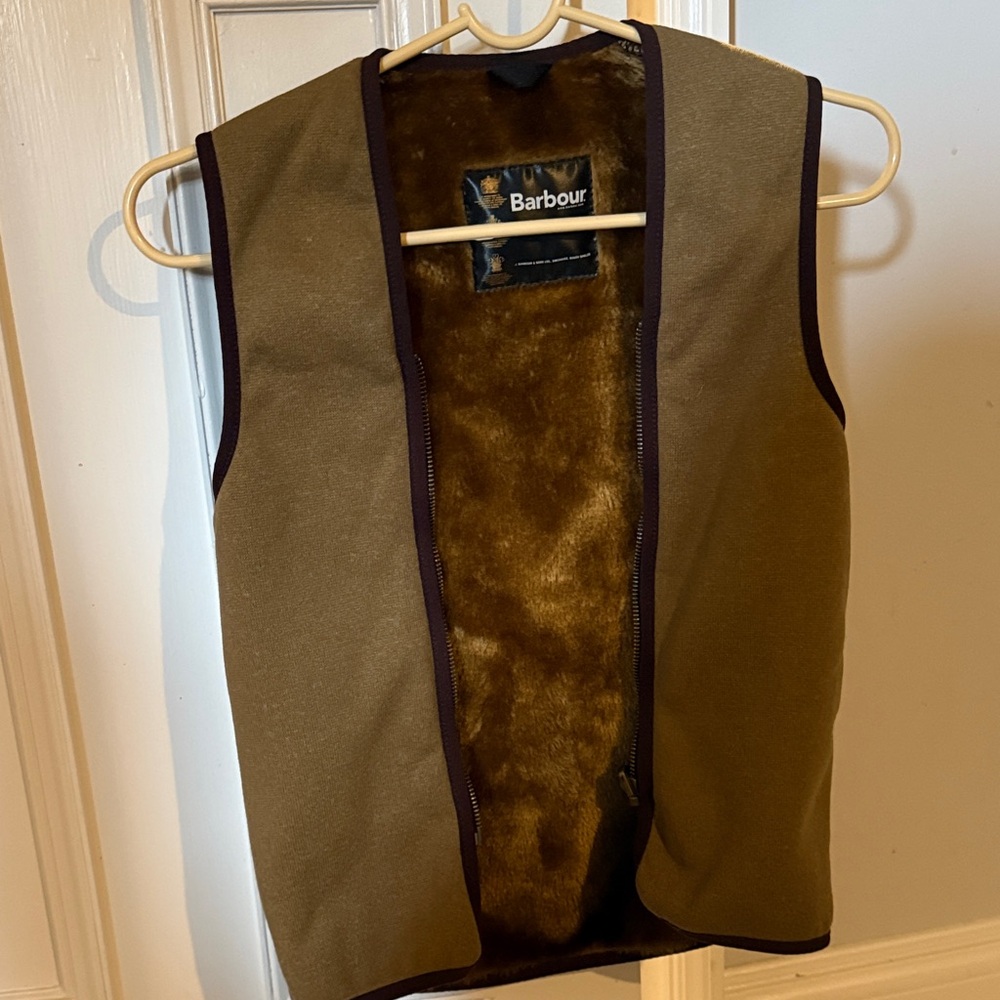 Barbour Olive Vest with Faux Fur Interior
